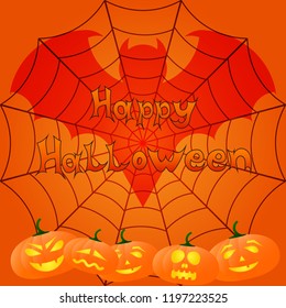card for a Halloween with a pumpkins and bat