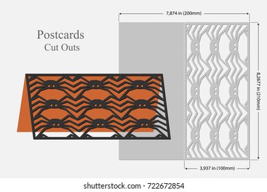 Card, Halloween spider for laser cutting. Silhouette design. Vector illustration.