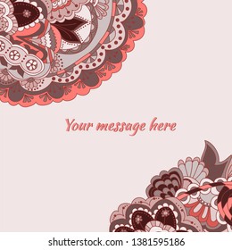 Card with hand draw arabic, oriental, indian motiv. Traditional ornament, paisley