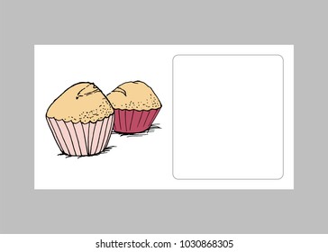 Card with hand drawn cupcakes in vector