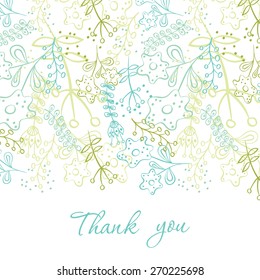 Card with hand drawn doodle flowers . Hand drawn design for Thank you card, Greeting card or Invitation. Vector illustration.