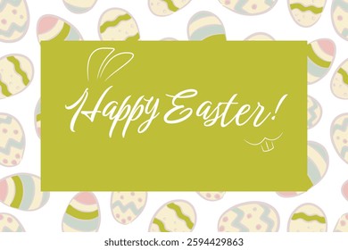 Card with hand drawn eggs and place for text. Happy Easter background