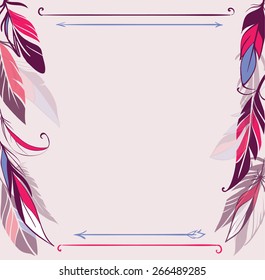  Card with hand drawn feathers, vector illustrations