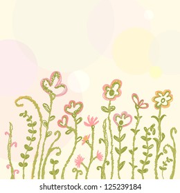 Card with hand drawn flowers. Vector illustration.