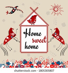 Card with hand drawn folk animals