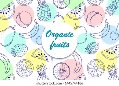 Card with hand drawn fruits on white background