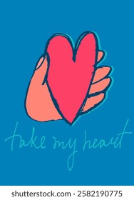 Card hand drawn like a sketch. Vector element for greeting card, social media post. Love, Romance, Valentines Day concept