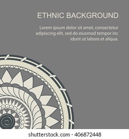 Card with hand drawn mandala in boho style on the grey background. Vector illustration - eps 8.