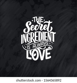 Card with hand drawn unique typography design element for greeting cards, decoration, prints and posters. Handwritten lettering quote about kitchen and cooking. Vector illustration