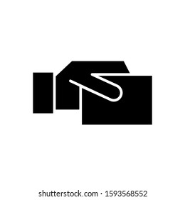 card in the hand icon in black flat design on white background
