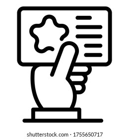 Card in the hand icon. Outline card in the hand vector icon for web design isolated on white background