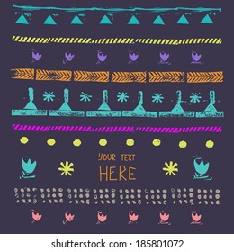 Card with Hand made  Rubber Stamp Brushes. Abstract ethnic pattern in style of primitive culture. Vector 