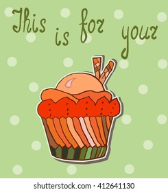 card with hand-drawn cupcake decorated cream