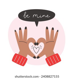 Card with hands in the shape of a heart for Valentine's Day