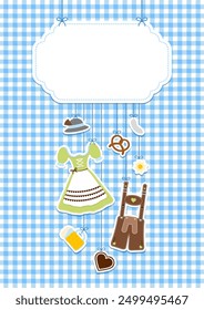 Card Hanging Icons Oktoberfest Green Brown Copy Space Check Pattern