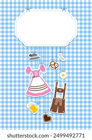 Card Hanging Icons Oktoberfest Pink Brown Copy Space Check Pattern