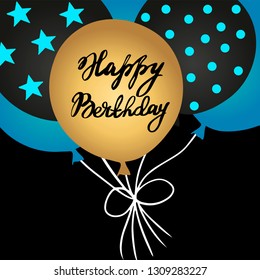 Card Happy Birthday balloons. Black and blue