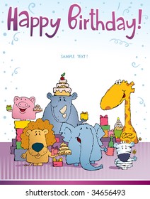 Card happy birthday cheerful animals