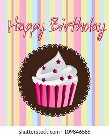 Card of happy birthday with a cup cake vector illustration