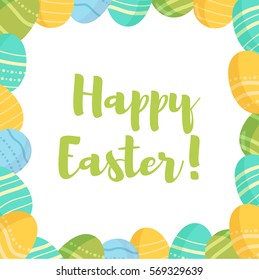 Card happy Easter. Frame. Eggs. Holiday. Spring. Vector illustration. Cartoon. Art on a white background.