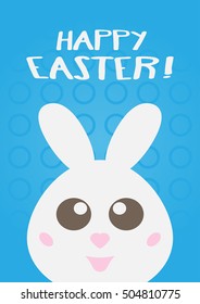Card Happy Easter! Rabbit head with big eyes. Color.