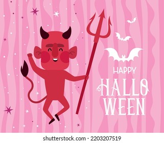 card of happy halloween with a devil