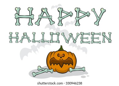 Card with Happy Halloween wish written of bones