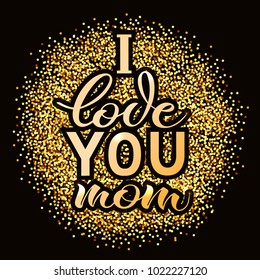 Card to the Happy Mother's Day. Calligraphy and lettering. Vector illustration of gold color on black background. EPS 10