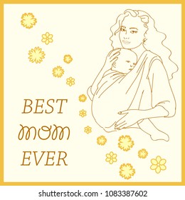 Card of Happy Mothers Day. Vector illustration with beautiful woman and child