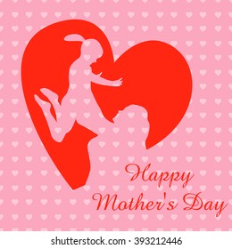 Card of Happy Mothers Day. Vector illustration with beautiful woman and child.