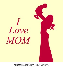 Card of Happy Mothers Day. Vector illustration with beautiful woman and child.