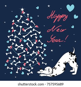 Card Happy New Year, 18. Yoga-Dog. Dalmatian.