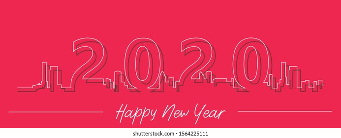 Card Happy New Year 2020,Pattern front city white background colors red in design,Vector illustration