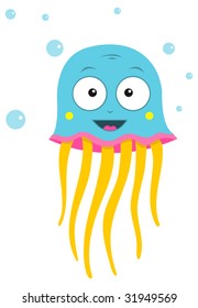 card of a happy smiling jellyfish isolated