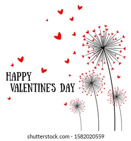 card happy valentine's day. Beautiful dandelion. abstract flower of heart on white background. Love Dandelion.