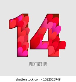 card for happy Valentine's day with numbers in square frame. February 14.Vector illustration.
