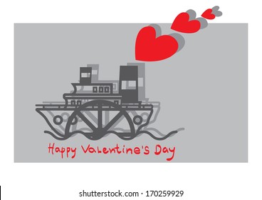 card Happy Valentine's Day (Paddle steamer)