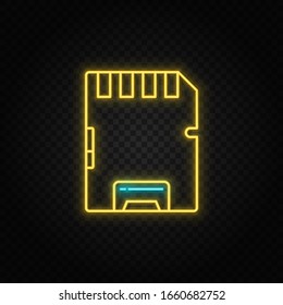 Card, hardware, memory. Blue and yellow neon vector icon. Transparent background