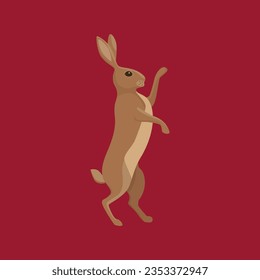 Card with hare on red background. Vector illustration. 