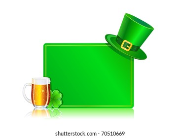 card with hat, beer and clover isolated on white background. St Patrick's day illustration