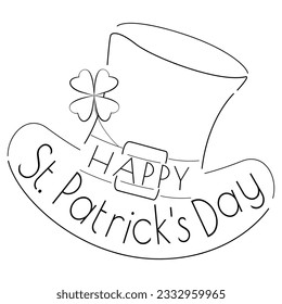 Card with hat silhouette and quatrefoil for St. Patrick's day, happy St. Patrick's day greeting lettering