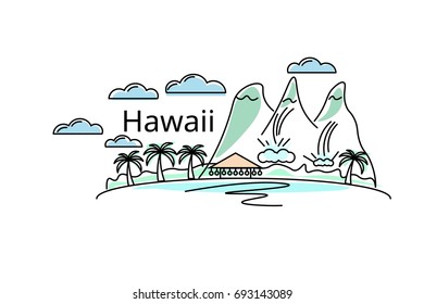 Card of Hawaii. Vector in color. Postcard for the flyer or mocap. Complimentary ticket.