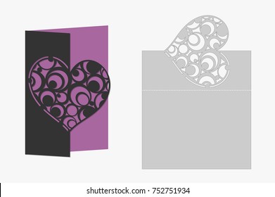 Card with heart circle geometric pattern laser cutting. Silhouette design. possible to use for birthday invitations, presentations, greetings, holidays, celebrations, save the date wedding. Vector.