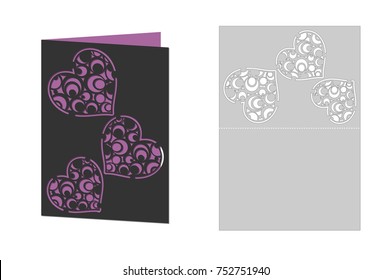 Card with heart circle geometric pattern laser cutting. Silhouette design. possible to use for birthday invitations, presentations, greetings, holidays, celebrations, save the date wedding. Vector.