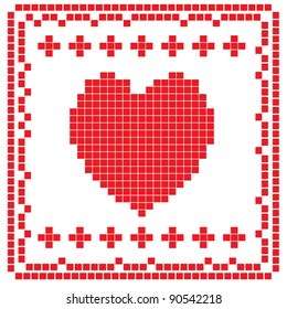 Card with heart to the embroidery, vector