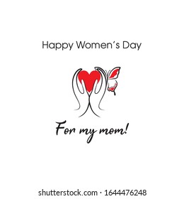 Card with heart in hands and butterfly. Mothers day