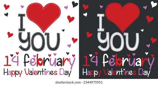 Card with heart, and the inscription - "I love you." February 14, Valentine's Day. Black and white options.