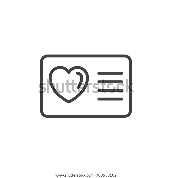Card with heart\
line icon, outline vector sign, linear style pictogram isolated on\
white. Loyalty card symbol, logo illustration. Editable stroke.\
Pixel perfect vector\
graphics