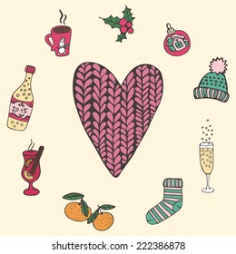 Card with heart in the middle and Christmas trappings