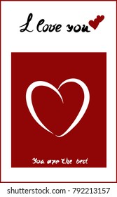 Card with a heart on a red background and the inscription, I love you